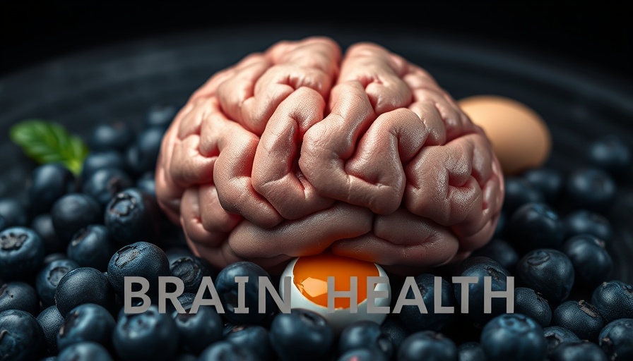 Illustrative brain with foods, promoting protective habits for brain health.