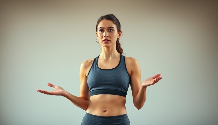Young woman sharing fitness tips in athletic wear indoors.