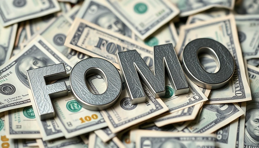 Financial FOMO concept with metal letters on dollar bills.