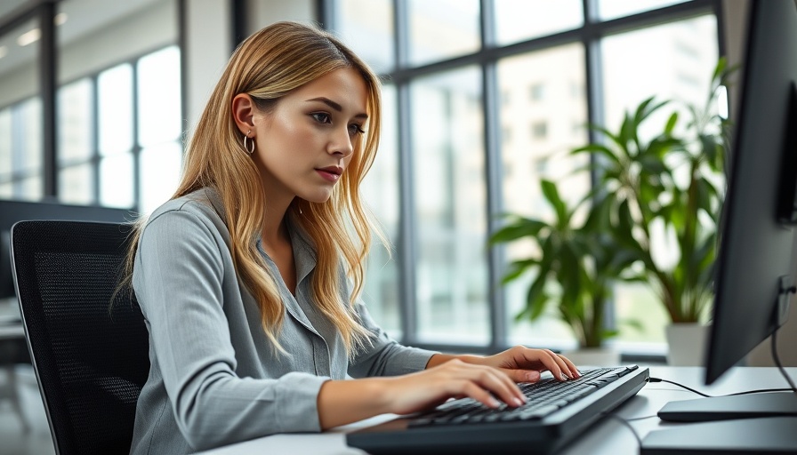 Woman at desk demonstrating desk ergonomics tips.