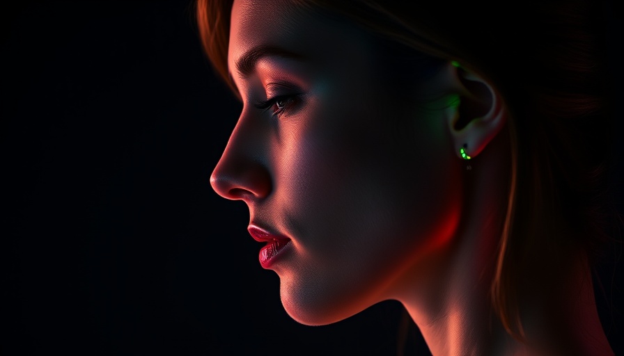 Auriculotherapy illustration with glowing lights on woman's ear and temple.
