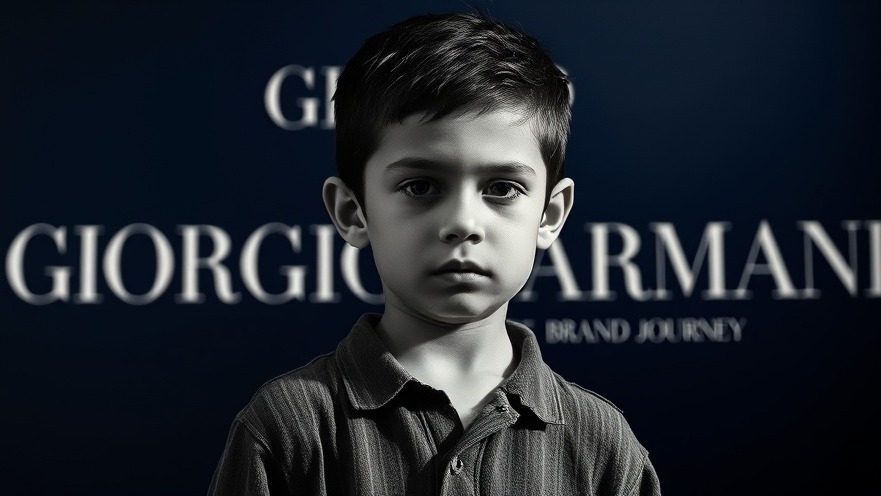 Young boy in serious attire with Giorgio Armani logo, symbolizing resilience in business.
