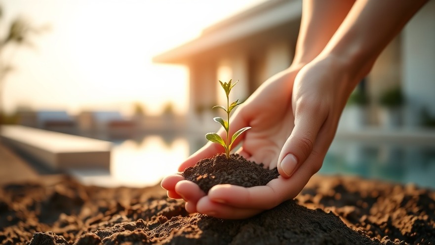 Hands planting a small plant in soil, symbolizing growth and sustainability.