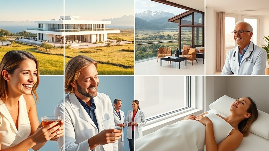 Collage of four luxury longevity resorts showcasing wellness and relaxation.
