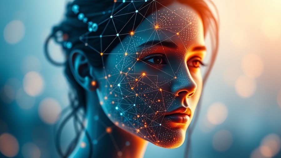 Neural network overlay on a human face, showcasing AI in branding and creativity.