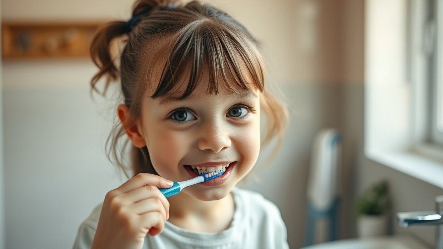 Young girl practicing mindfulness for kids while brushing teeth in a cozy bathroom.