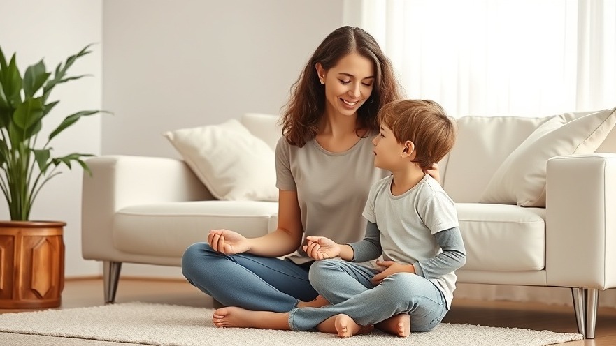 Serene mindful communication between woman and child in a warm, minimalist living room.