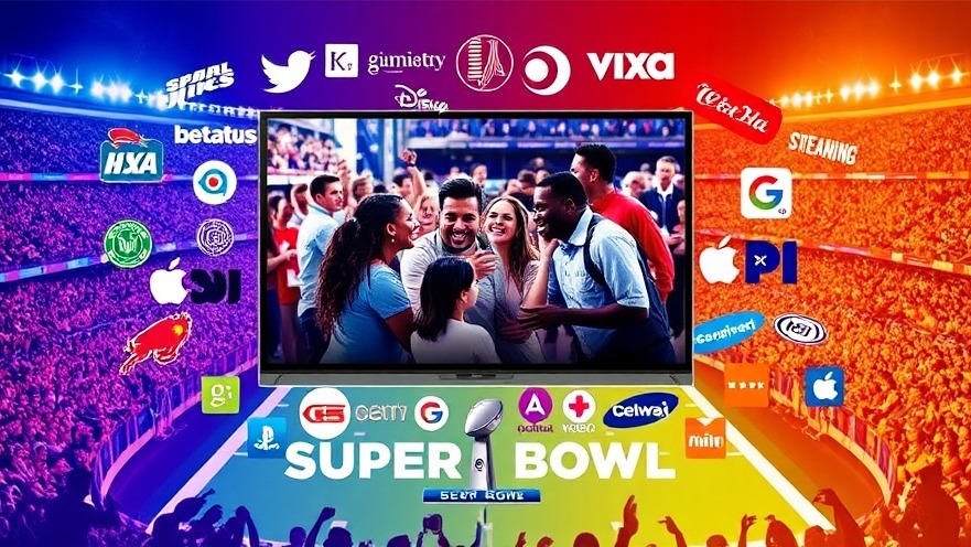 The image is a vibrant collage representing the evolving landscape of Super Bowl advertising.