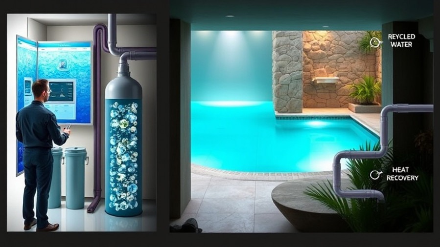 Stylized visualization of a sustainable spa system with sparkling water filtration.