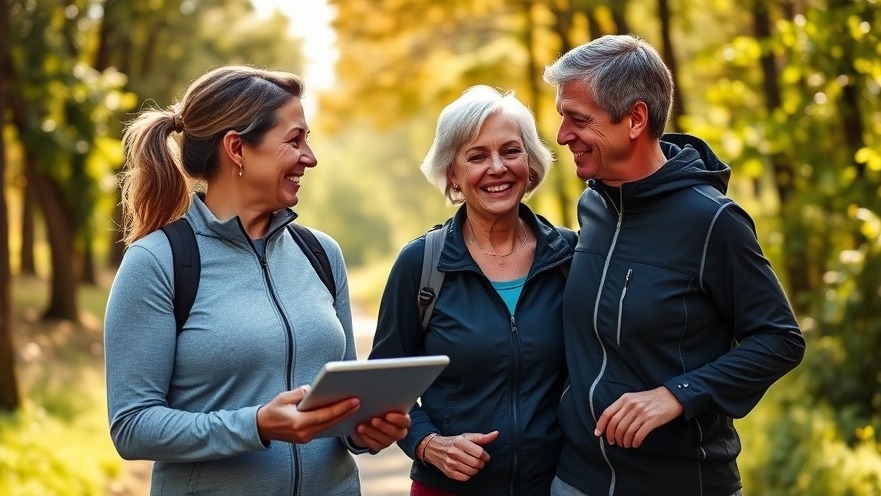 Personal trainer guiding woman on a trail, highlighting benefits of walking and step count goal.