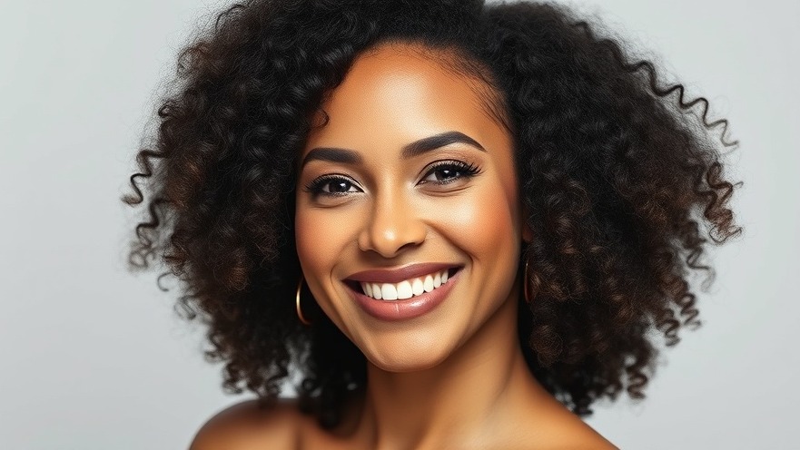 Curly-haired woman smiling, photorealistic portrait.