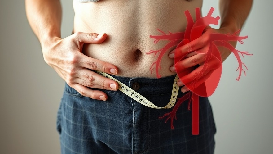 Close-up of a person emphasizing belly fat for heart health awareness.