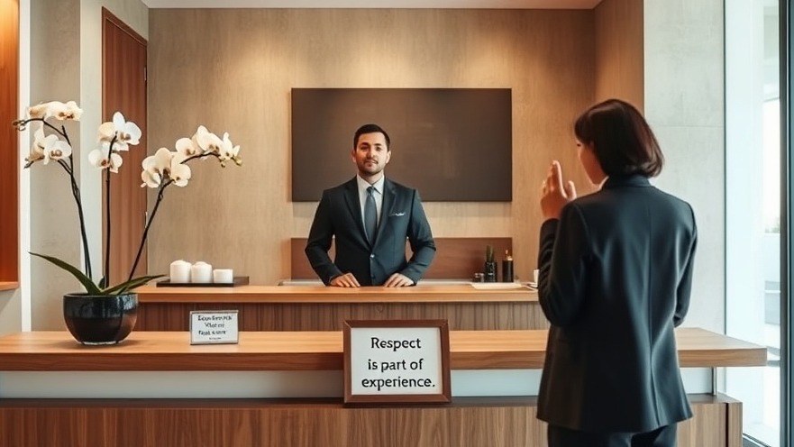 Modern spa reception with minimalist design, emphasizing professionalism and respect.