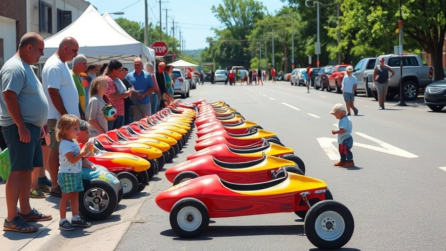 Exciting community event of soap box racing with families enjoying a sunny morning.