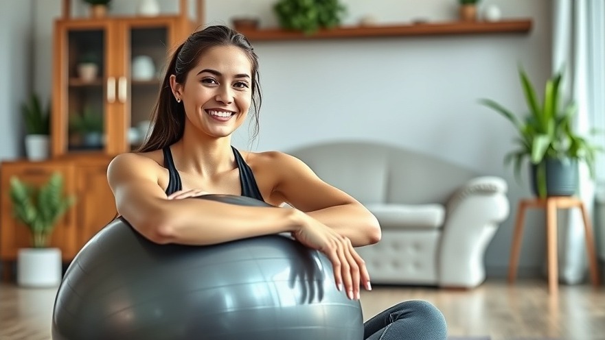 Young woman enjoying a stability ball workout at home, promoting core stability and glute exercises.