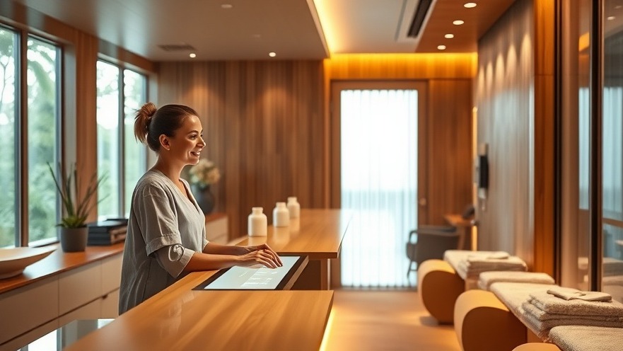 Modern spa interior with digital interface showcasing generative AI for customer engagement.
