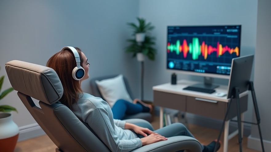 Calm therapy room with EEG headset and clinician monitoring brainwaves.