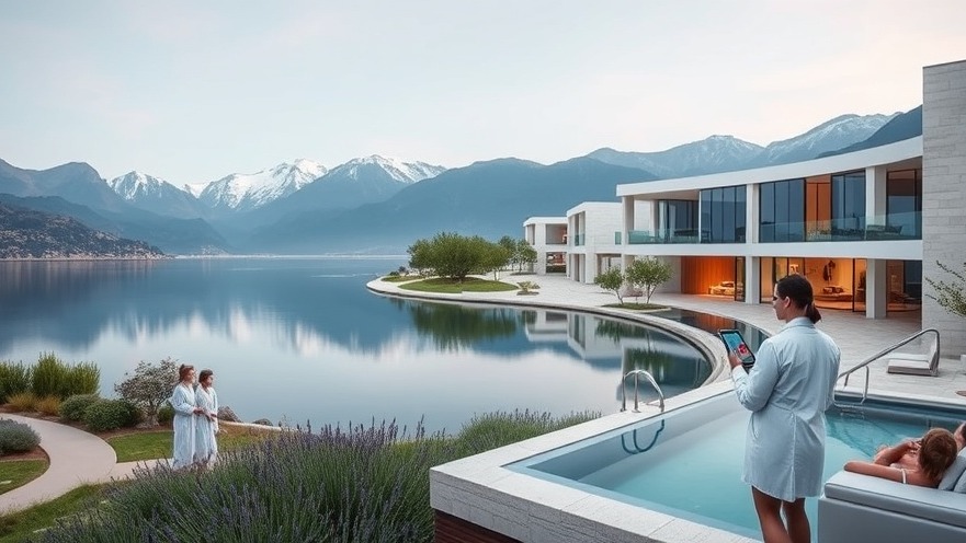 Wellness destination with luxury spa amid mountains and serene lake.