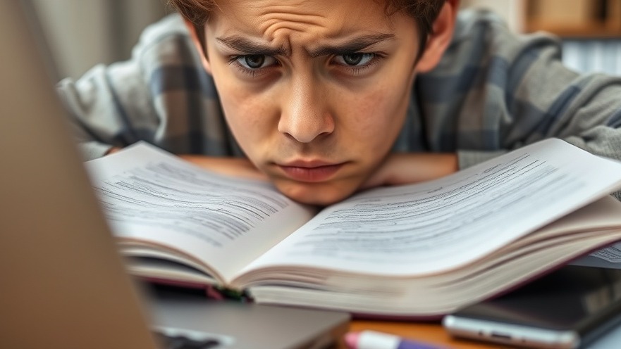 Thoughtful student grappling with ADHD mindfulness strategies while studying.