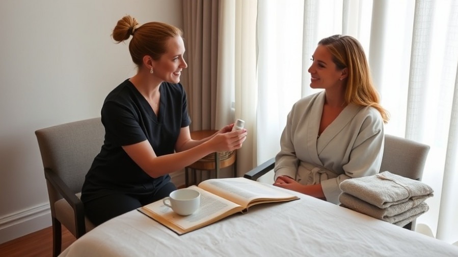 Client receiving body skincare solutions and spa treatment advice for collagen and elastin.