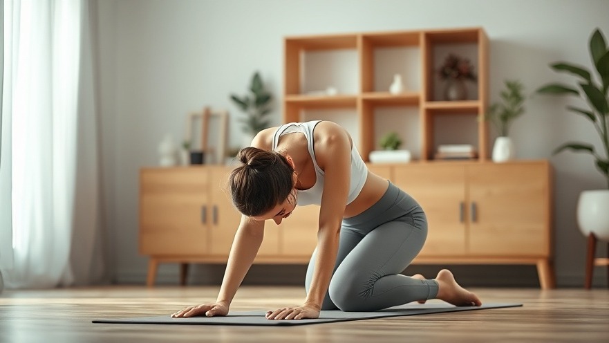 Focused young woman doing yoga at home, easing anxiety.