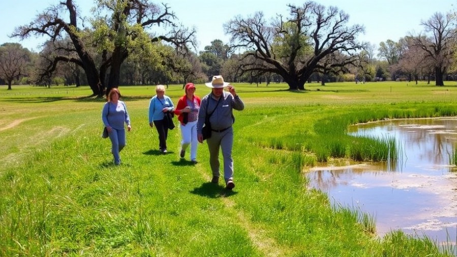 Group exploring Phoenix Park vernal pools on a sunny day.