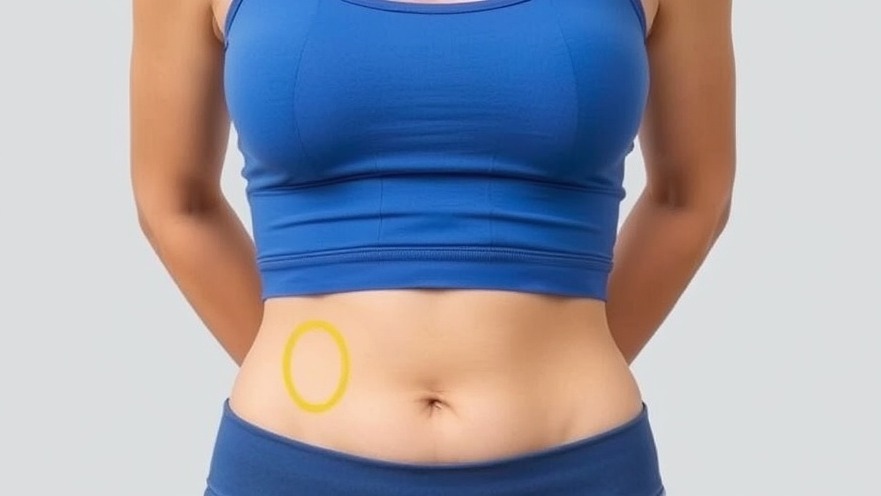 Fitted torso highlighting lower belly fat; tips for caloric deficit and healthy diet.