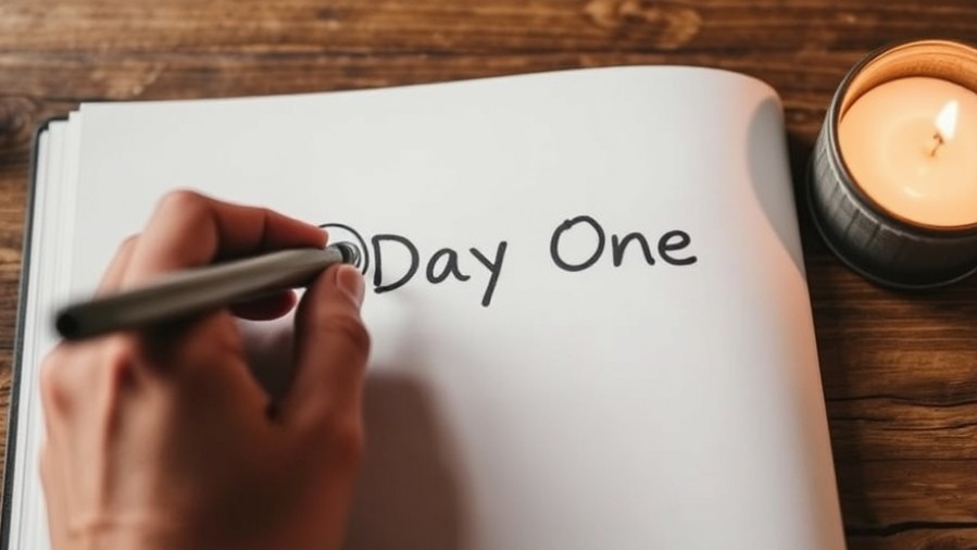 Hand circling 'Day One' symbolizes habit formation and entrepreneurial growth.