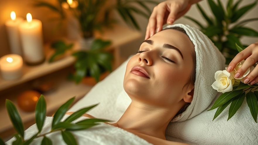 A serene spa scene highlighting a relaxed customer enjoying a facial treatment