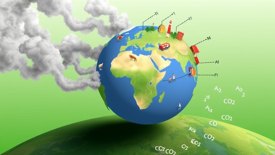 Food system and greenhouse gas emissions illustrated with globe and agricultural elements.