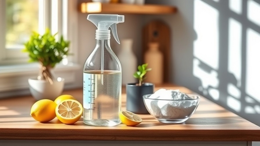 Eco-friendly cleaning supplies showcasing sustainable disposal practices in a bright kitchen
