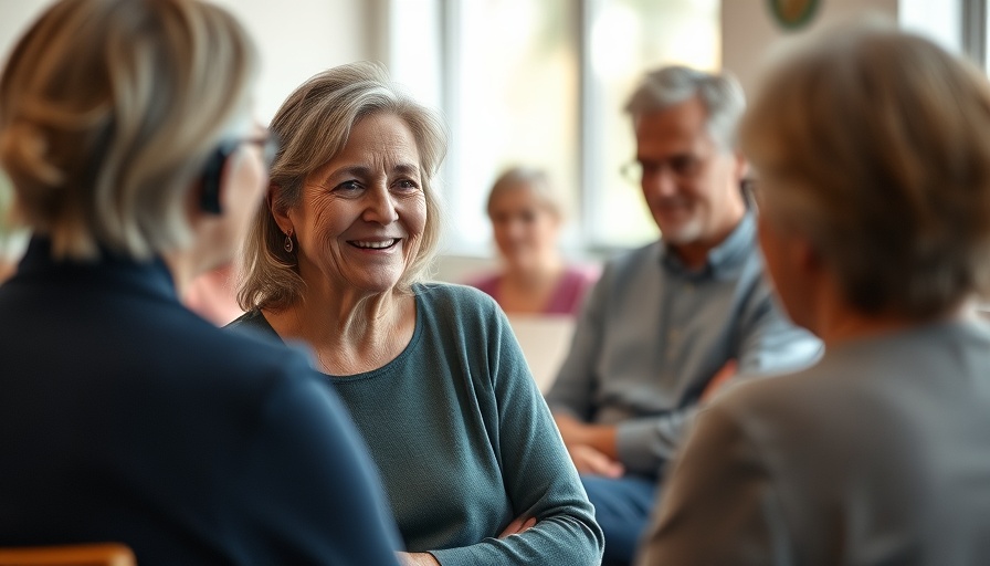 Middle-aged woman in cancer support group in Arkansas, smiling gently
