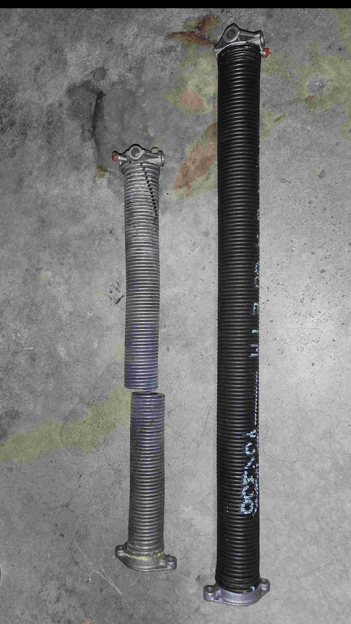 Comparison of 2 garage door torsion springs, 400% longer life