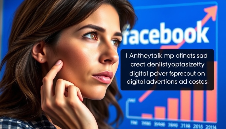 Facebook advertising tips visual with thoughtful woman and ad cost text.