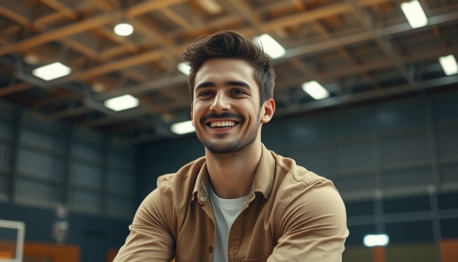 Man smiling indoors in a sports facility