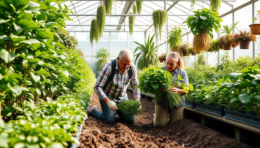 Garden greenhouse with adults working, ideal for Wisconsin family activities.