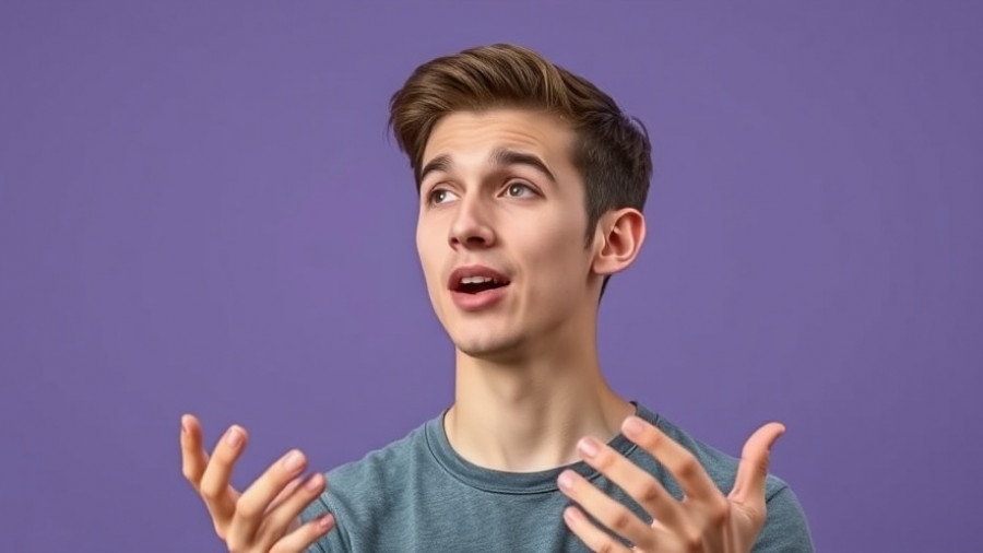 Engaged person discussing TikTok live shopping sales on a purple background.