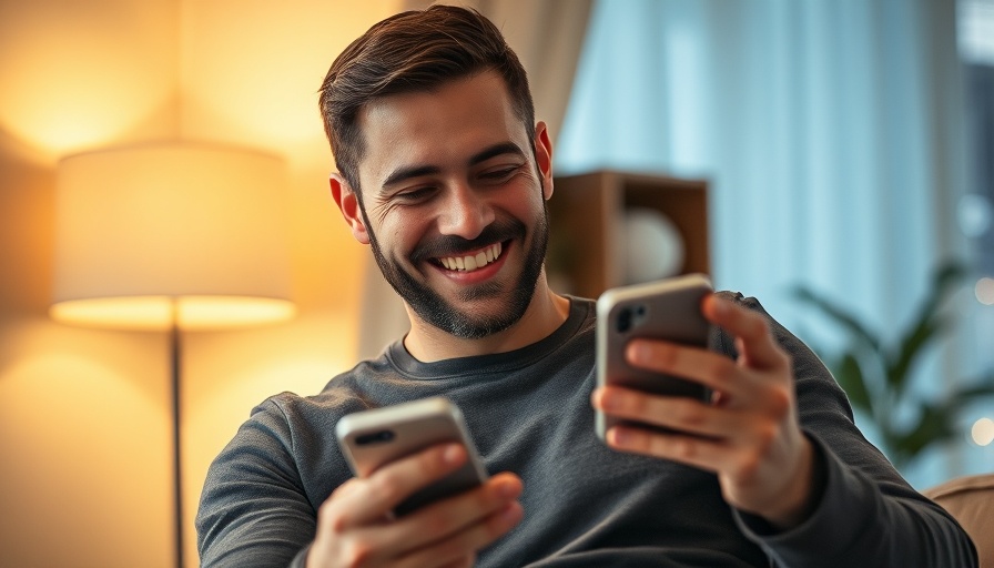 Man engaging with digital marketing content on smartphone indoors.