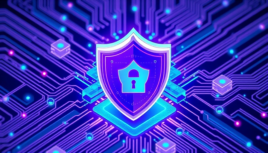 Futuristic digital security interface with shield in virtual environment.