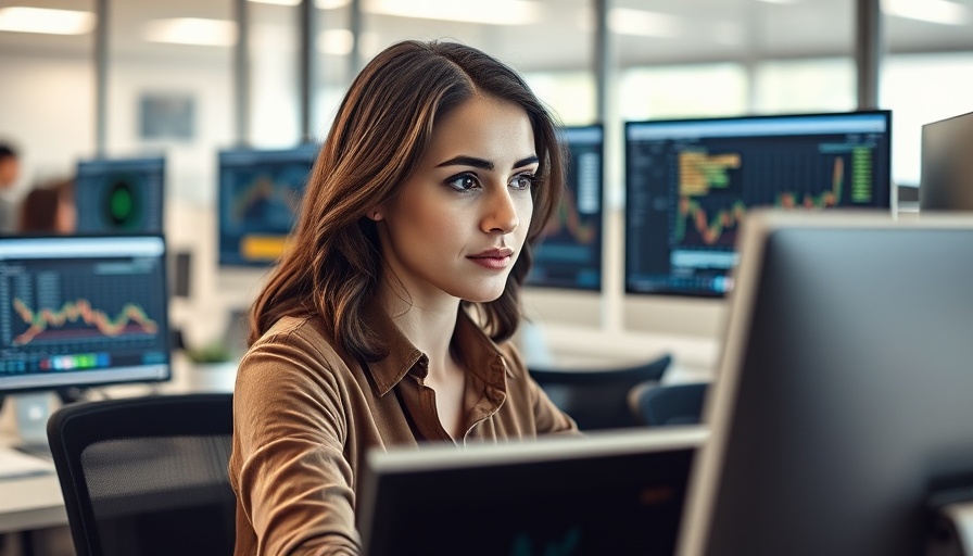 Woman in modern office using computer screens, Ways People Are Making Money with AI.