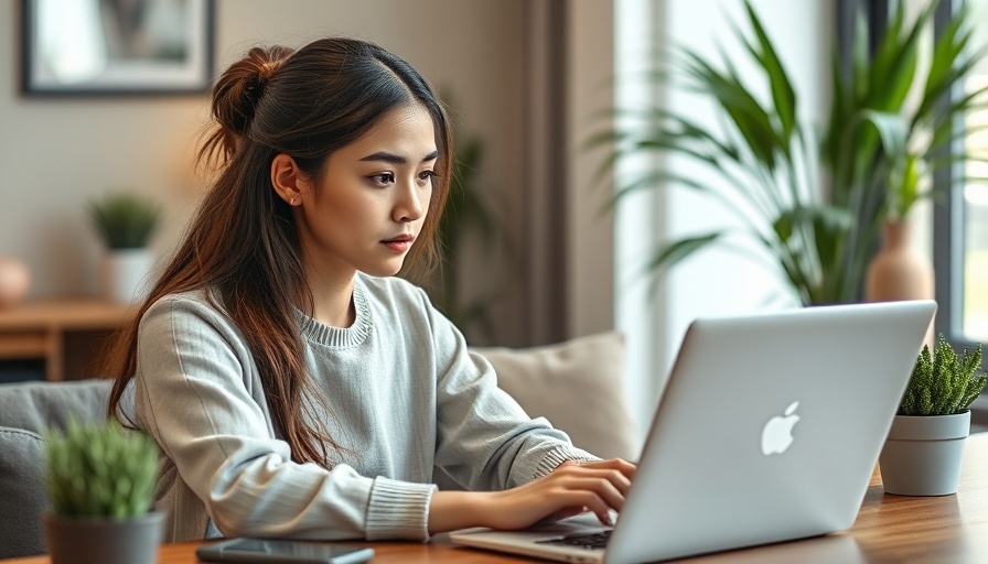 Focused woman working on laptop, earn $5K a month from home.
