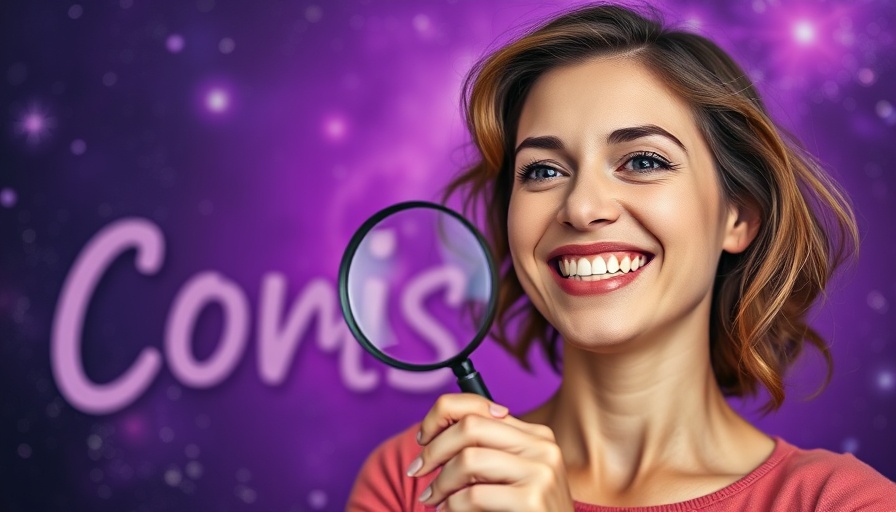 Cheerful woman with magnifying glass and 'Find Your Fans' text for affiliate list building.