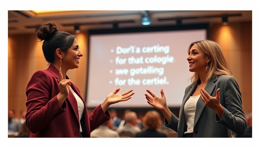 Two speakers discussing list building strategies at a conference.