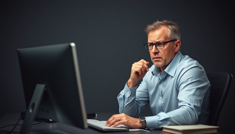 Middle-aged man facing making money online challenges, looking frustrated.