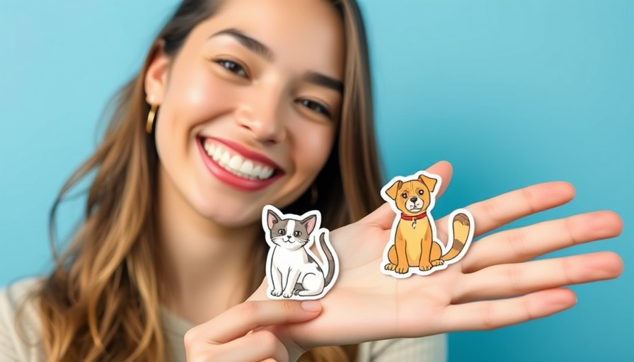 Person pointing at cat and dog on blue background for email marketing strategy.