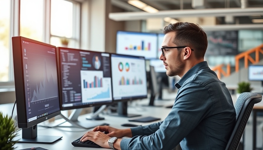 Digital marketer analyzes multi-channel strategies in modern office.