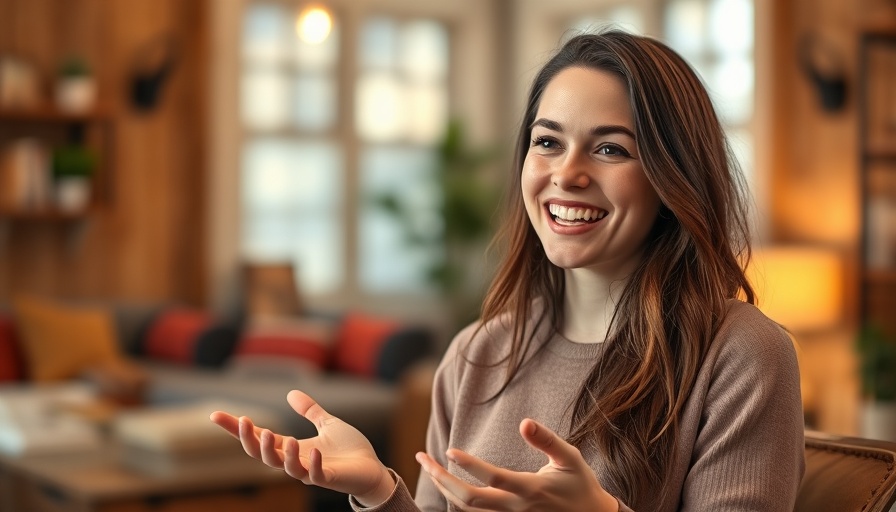Young woman explaining marketing strategies in cozy setting.