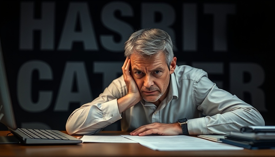 Frustrated man contemplating website traffic generation at a desk.