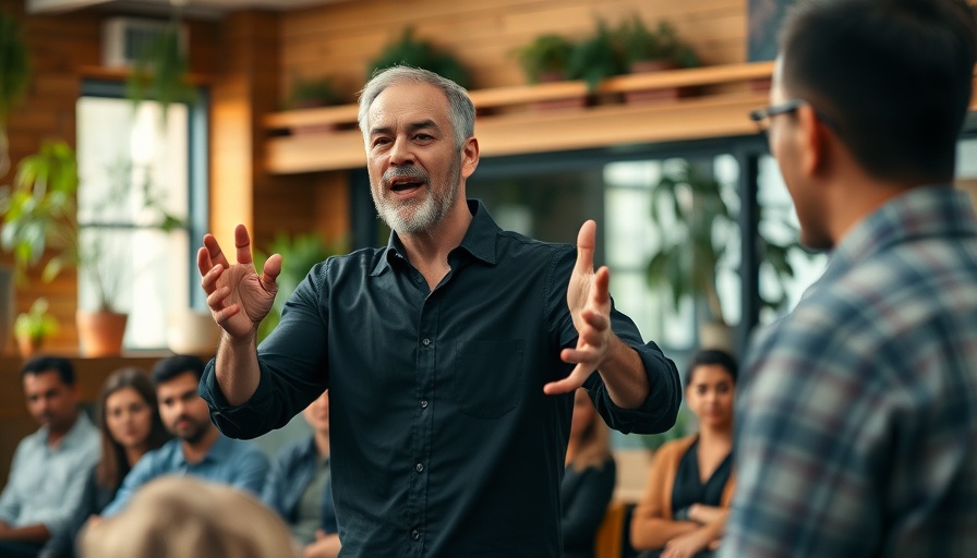Motivated speaker discussing website traffic generation indoors