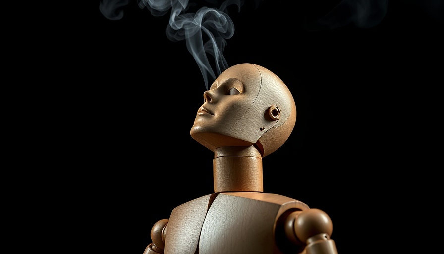 Intriguing wooden mannequin with open head and smoke, video marketing strategy concept.